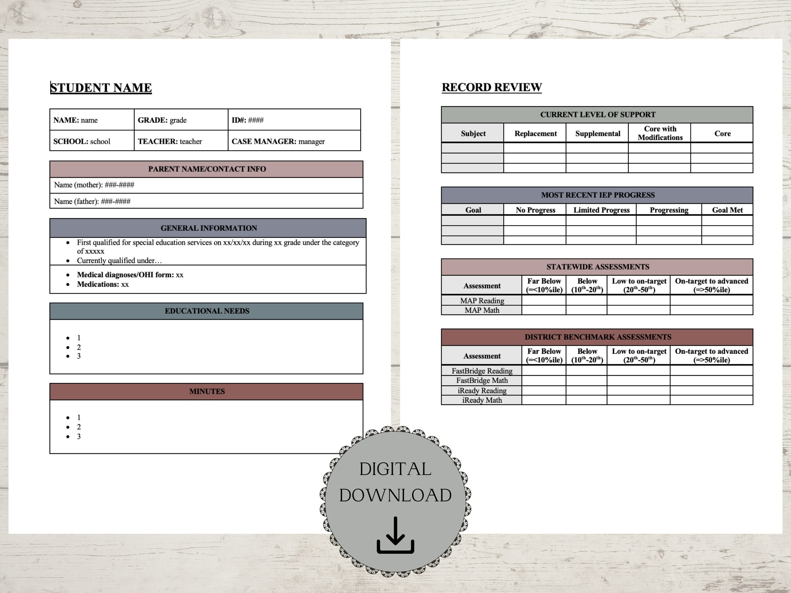 Student Record Review Editable Template Microsoft Word Special ...