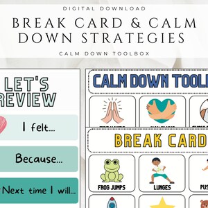 Boîte à outils Calmez-vous | Carte Pause | Invite visuelle | Téléchargement numérique | Stratégies d'adaptation | ABA | Justice réparatrice | Préscolaire | Jardin d'enfants