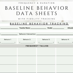 Baseline Behavior Data Tracking Sheets | Printable PDF | Fidelity Check Tracker | School Psychologist | Student | Teacher | Digital Download