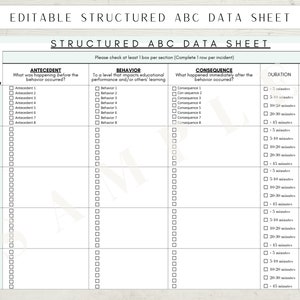 Editable ABC Data Collection Sheets | Unstructured & Structured | FBA ...