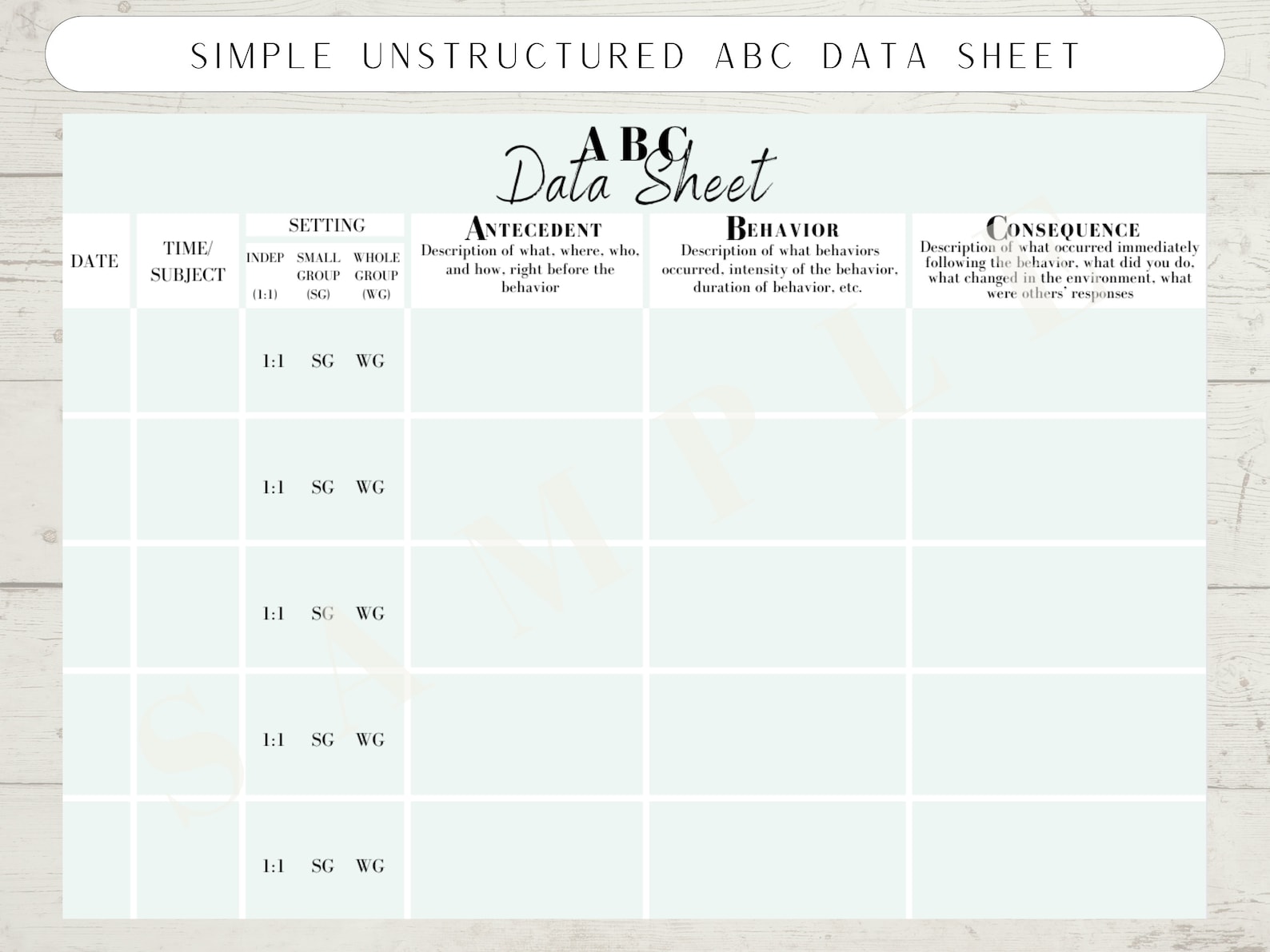 Editable ABC Data Collection Sheets | Unstructured & Structured | FBA ...