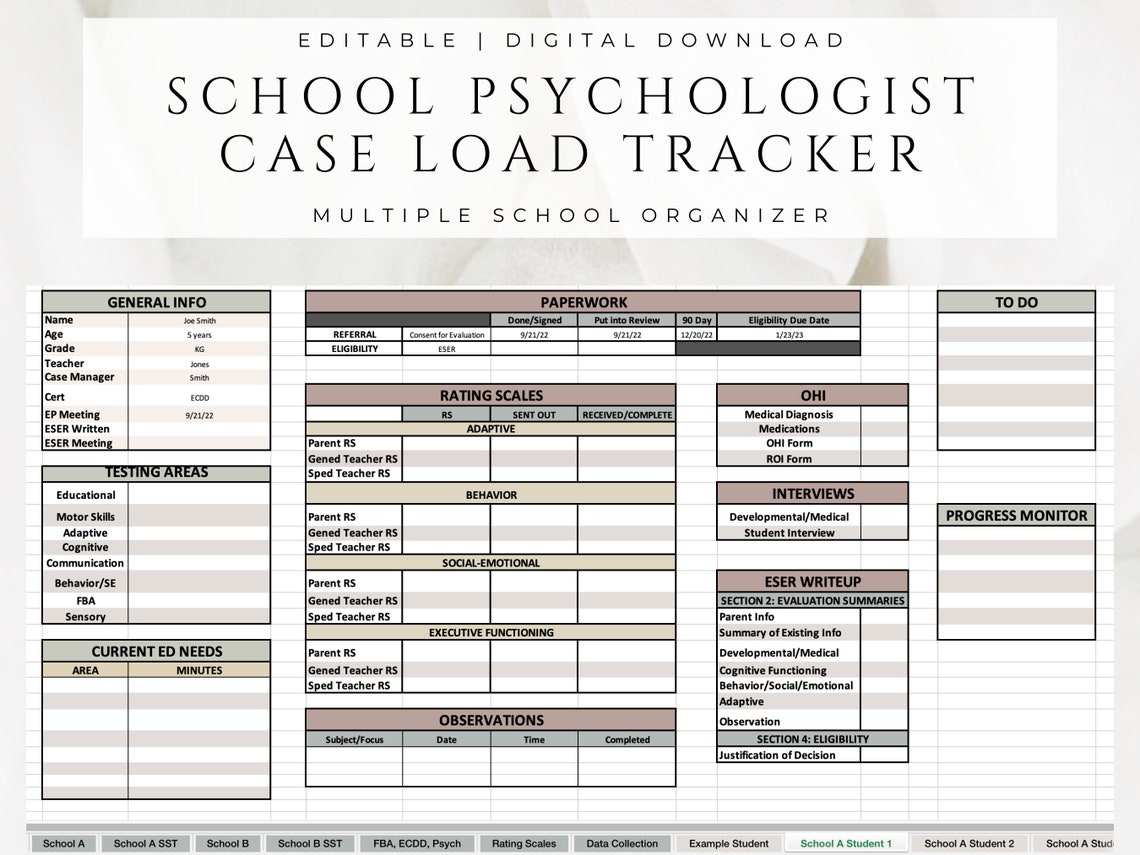 School Psychologist Caseload Spreadsheet | Editable Excel Tracker ...