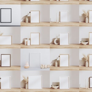 126 Frame Mockup Bundle, Natural Wood Square Vertical Horizontal 3x4 Format, Single Frame Boho Wall Art Display Mock up, Digital Art