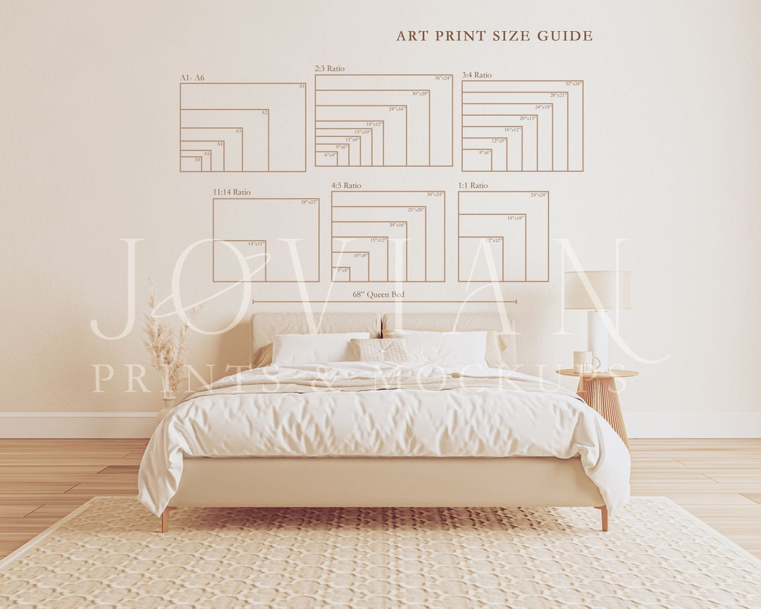 Wall Art Size Guide, Bedroom Frame Size Guide, Frame Size Guide