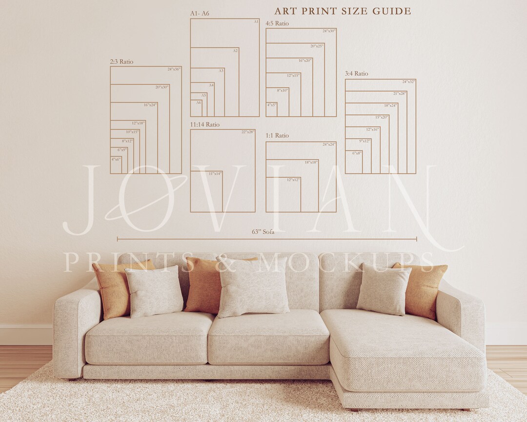 Wall Art Size Guide, Living Room Frame Size Guide, Frame Size Guide