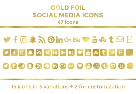 Download Free Gold Social Media Icons Buttons Website Icons Gold Foil Blog Etsy SVG Cut Files