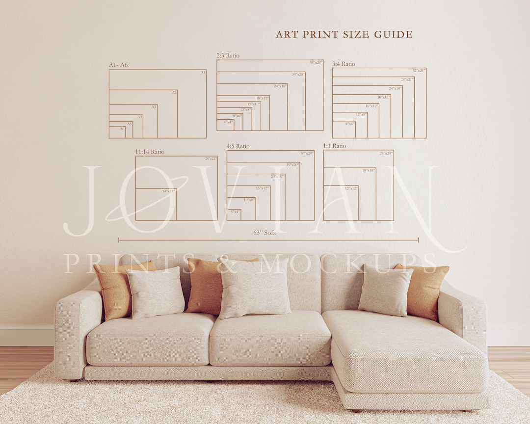 Wall Art Size Guide, Living Room Frame Size Guide, Size Guide Visual ...