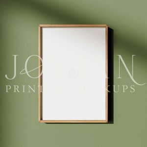 Natural Vertical A4 Frame Mockup, Single Empty Canvas Frame Display on Green Wall, Instant Art Digital Download, PSD JPEG