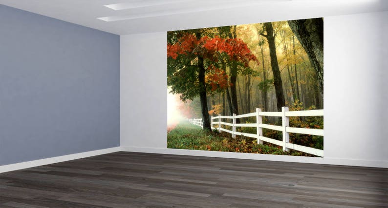 Wall Art White Fence Landscape Photo Wallpaper HUGE Peel and Stick