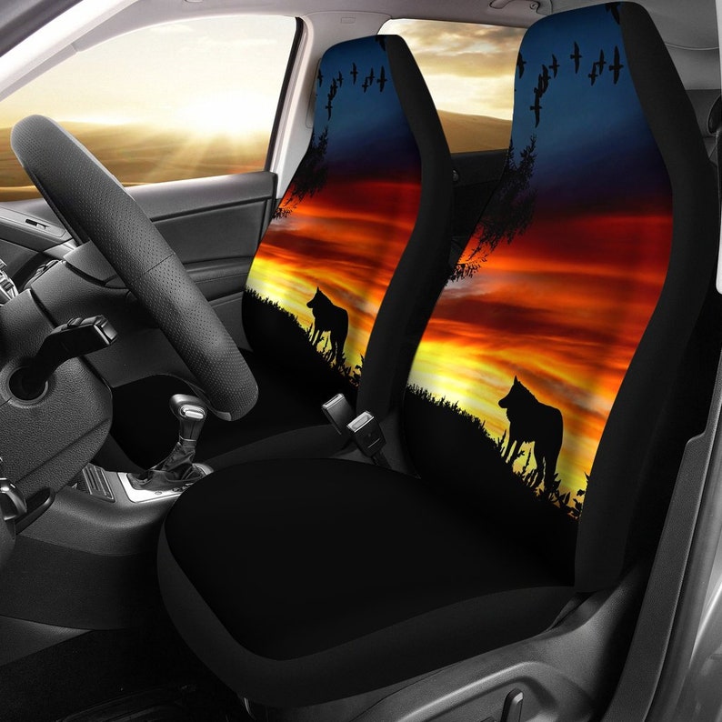 Lone Wolf Husky Sunset Designed Car Seat Covers