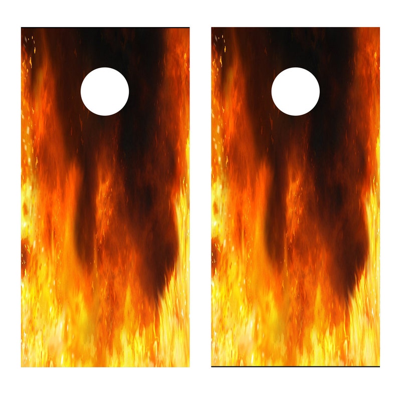 Flaming Fire Cornhole Board Decal Wraps