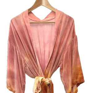 Silk Velvet Robe/ Kimono/ Duster- Antique Rose Gold Swirl