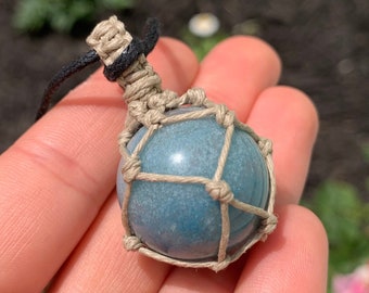 Trolleite Sphere - Macrame Hemp-Wrapped Healing Crystal Necklace