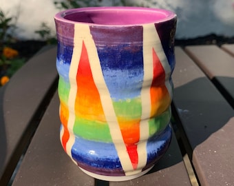 Rainbow Triangles - Ceramic Tumbler - Pottery