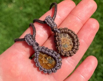 Best Friend Ammonite Halves - Macrame Hemp-wrapped Healing Crystal Fossil Necklaces (2)