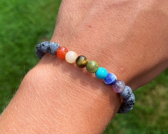 7 Chakras - Lava Stone Oil-Diffusing Healing Crystal Bracelet