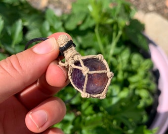 Amethyst Sphere - Macrame Hemp-Wrapped Healing Crystal Necklace