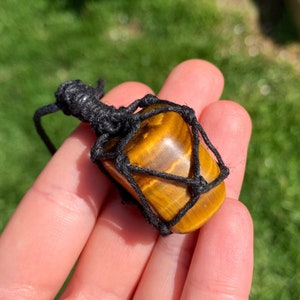 Tigers Eye - Macrame Hemp-Wrapped (black) Healing Crystal Necklace