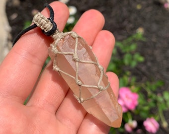 Hematite Quartz Point - Macrame Hemp-Wrapped Healing Crystal Necklace