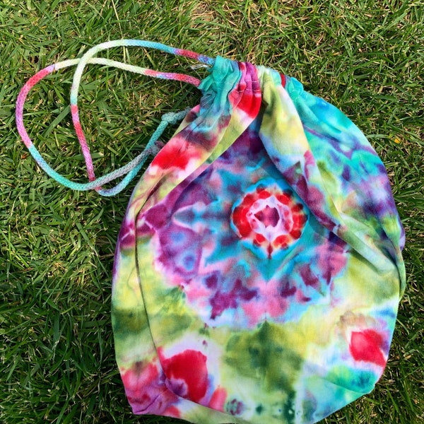 Mandala Pouch - Large Drawstring Bag - Ice-dyed Tie-dye