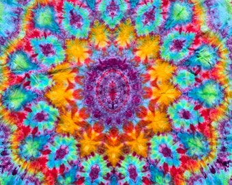 Mandala Ice-Dyed Tapestry - 58”x58” - Rainbow Kaleidoscope