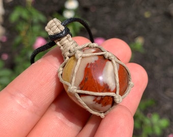 Mookaite Jasper - Macrame Hemp-Wrapped Healing Crystal Necklace