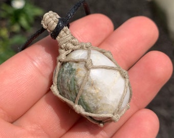 Fuschite - Macrame Hemp-Wrapped Healing Crystal Necklace