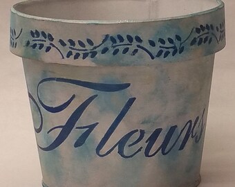 Small Metal Planter "BLEU" (Arc En Ciel set) from Springtime in Paris collection