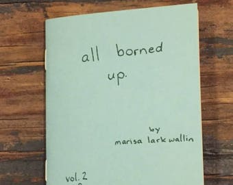 May include: A light blue booklet with the title "all borned up."  The subtitle is "vol. 2 of s**+ preschoolers say" and the author is "marisa lark wallin".