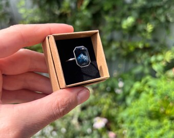Hand Painted Mountain Adjustable Ring-  SILVER BLACK BACKGROUND