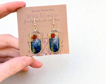 Hand Painted Mountains with Ferns and Birch Bark