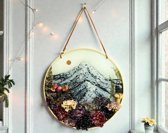 Floral wall hanging with Painted Mountain 16”