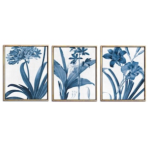 Blue Botanical Print Set of 3 Art Prints Printable Artwork, Blue and White Master Bedroom Art Over The Bed Decor Downloadable Prints