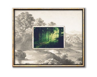 Forest Poster Fine Art Collage Instant Download Art -  Landscape Poster Horizontal Wall Art Printable