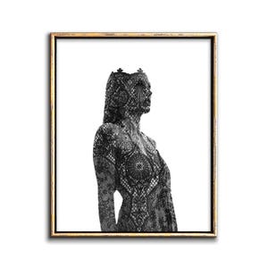 Arte surreal, Arte de colagem, Moderno, Decoração de casa gótica, Arte para impressão, Mulher de renda preta, Arte figurativa, Surrealismo, Surrealista, Estampas, Arte