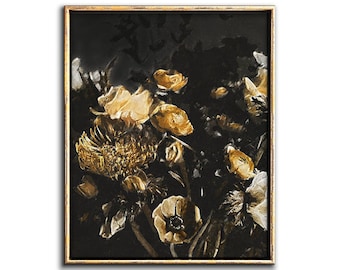 Moody Floral Art Downloadable Prints, Abstracted Dark Botanical Flower Art, Feminine Wall Art Boho Chic Decor Printable
