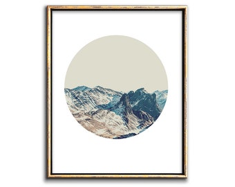 Mountain Wall Art Printable Wall Decor, Modern Mountain Print Instant Download Art, Mountain Poster Printable Art Print Circular Art Nature
