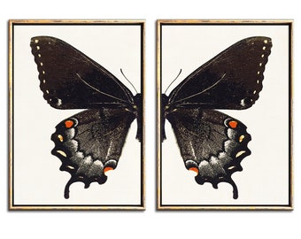 Black Butterfly Wall Art Set of 2 Digital Download - Gothic Home Decor Above The Bed Printable Art Diptych Set