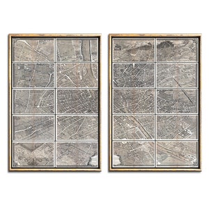 Vintage París mapa imprimible arte conjunto - París dormitorio decoración antiguo mapa impresión conjunto de dos descargas digitales - mapa antiguo gran arte de pared imprimible