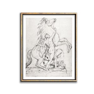 Vintage Pferdezeichnung Herunterladbare Drucke, Antike Architektur Zeichnung einer Statue Design Französische Klassische Kunst druckbare Kunstwerk