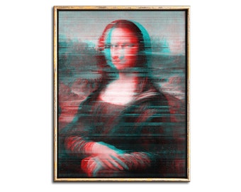 Glitch Art Mona Lisa Poster Downloadable Prints, Surreal Portrait Painting Printable Wall Art