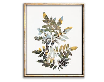 Botanical Poster Collage Art Printable Artwork, Colorful Wall Art Gender Neutral Nursery Print Downloadable Art, Watercolor Fern Leaf