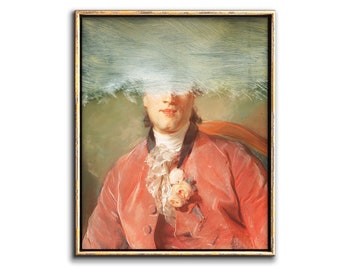 Altered Art Vintage Portrait of a Man Pastel Painting Downloadable Prints, Quirky Art Gallery Wall Decor, Pastel Painting Printable Artwork