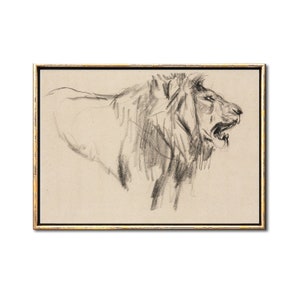 Lion Wall Art Wildlife Drawing Printable Wall Art, Big Cat Animal Art Charcoal Drawing Downloadable Prints, Lion Wall Art