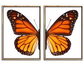 Monarch Butterfly Wall Art Set of 2 Downloadable Prints, Monarch Printable Artwork Diptych Split Butterfly 2 Piece Wall Art Nursery