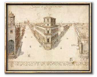 Roma Italia Vintage Arquitectura Cartel Impresiones Digitales, Tinta Dibujo Arquitectónico Descarga Instantánea, Ilustración antigua Arte de pared imprimible
