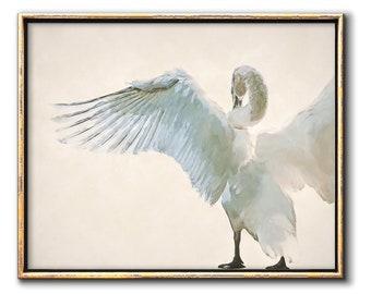 Swan Wall Art Downloadable Prints, Bird Painting Printable Artwork, Neutral Wall Art Digital Download Swan Nursery Decor