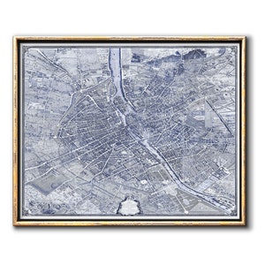 Grande mapa azul de Paris, arte grande para impressão, decoração francesa antiga da Marinha, download instantâneo