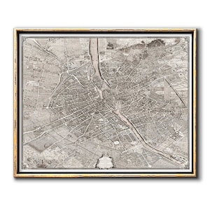 Sepia gran mapa de París Francia impresiones digitales, decoración de pared imprimible de arte de mapa vintage francés