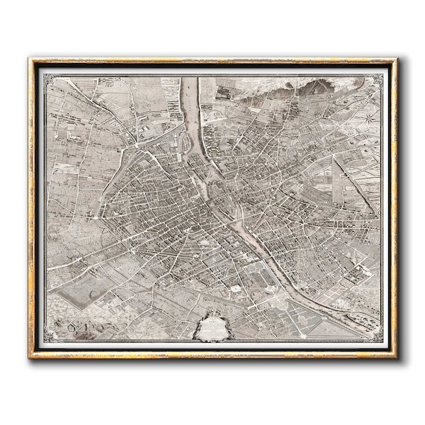 Sepia large map of Paris France digital prints, French vintage map art printable wall decor